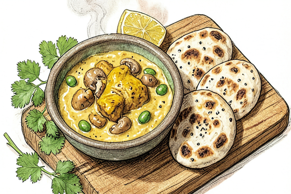 Mushroom Matar à la friteuse à air avec naan