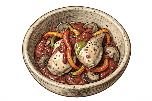 Pollo alla Cacciatora aux poivrons et champignons à la friteuse à air