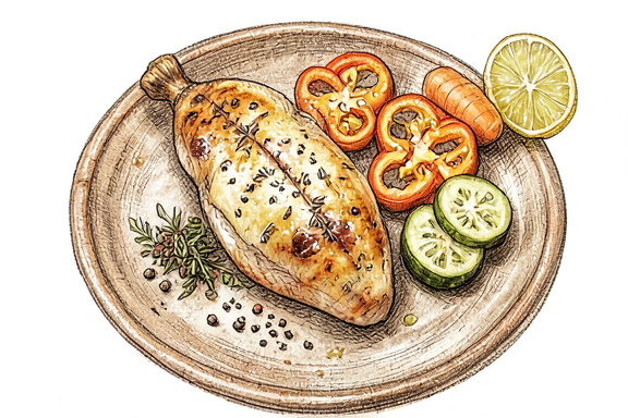 Poulet grillé à la friteuse à air avec légumes au citron et à l'origan
