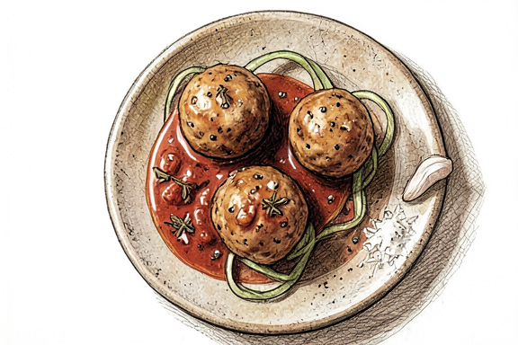 Polpette al Sugo à la friteuse à air avec nouilles de courgettes