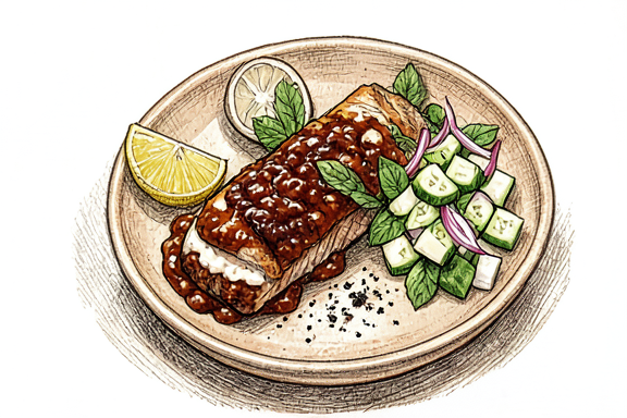 Filet de saumon tikka à la friteuse à air avec salade de concombre