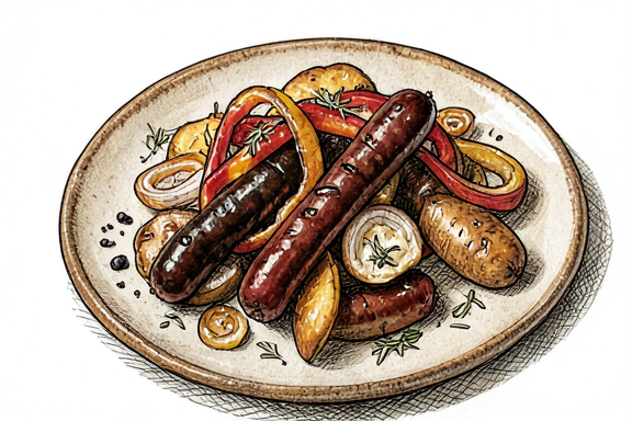 Salsiccia e Peperoni à la friteuse à air avec pommes de terre rôties