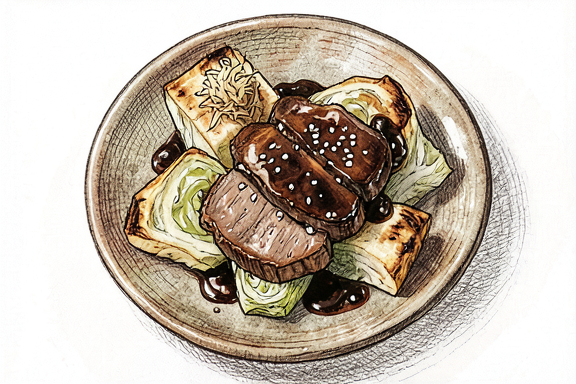Buta Shogayaki avec chou frit à l'air fryer