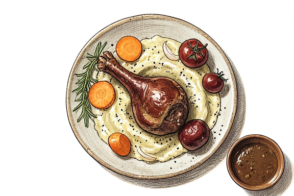 Coniglio alla Cacciatora avec Purée à l'Huile d'Olive