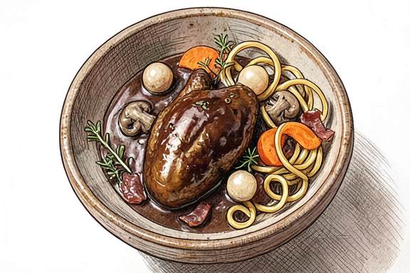 Coq au Vin aux Nouilles aux Œufs
