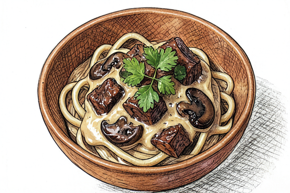 Stroganoff crémeux de bœuf et champignons aux nouilles aux œufs