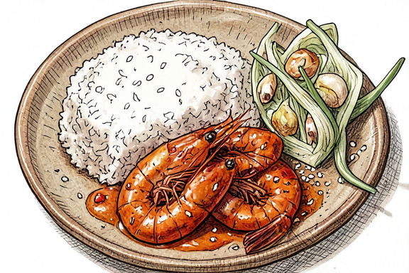 Ebi Chili avec chou sauté et riz