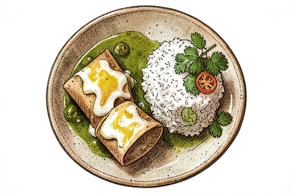 Enchiladas Suizas con Arroz