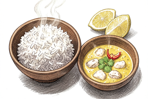 Curry de poisson goanais avec riz vapeur
