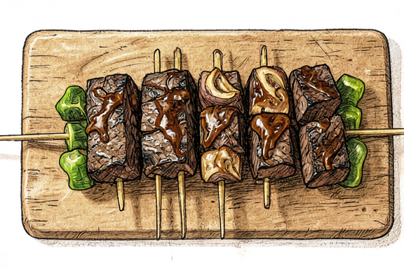 Brochettes de bœuf grillées à l'air fryer avec oignons et poivrons