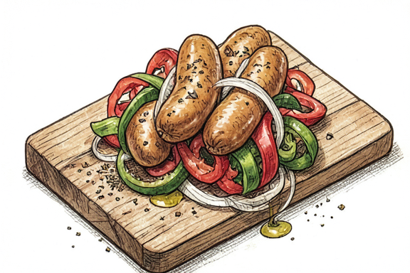 Saucisse italienne avec poivrons et oignons à l'air fryer