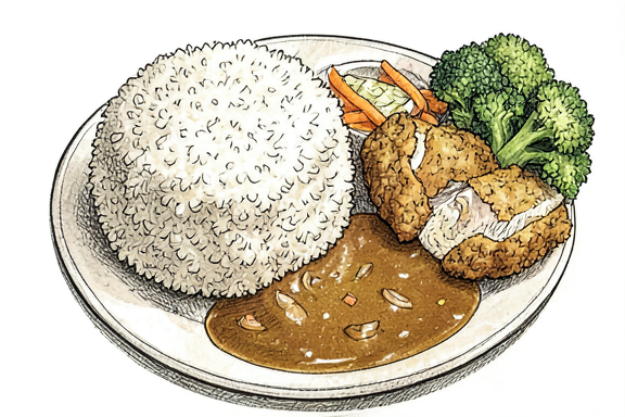 Katsu Curry au poulet japonais avec riz et brocoli vapeur