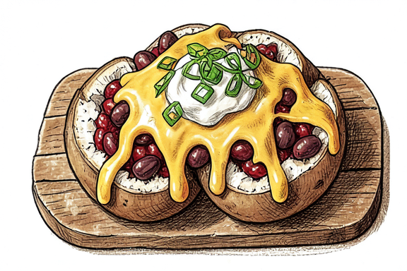 Pommes de terre farcies au chili, fromage et crème aigre