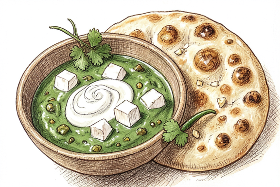 Palak Paneer avec naan à l'ail