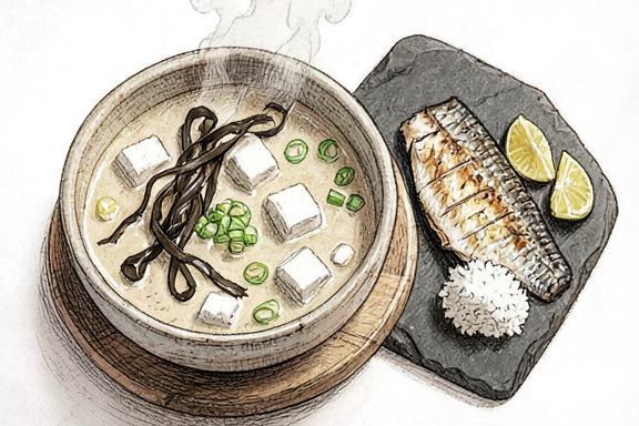 Saba Shioyaki avec soupe miso et riz