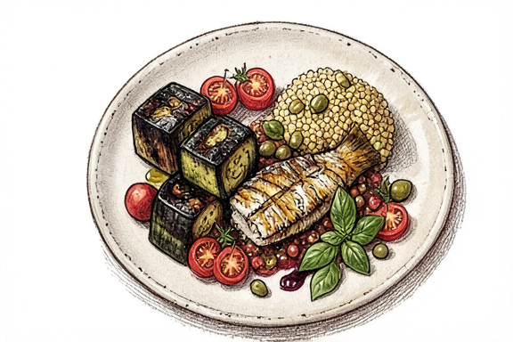 Caponata sicilienne avec poisson grillé