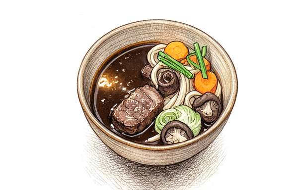 Sukiyaki aux nouilles udon et légumes